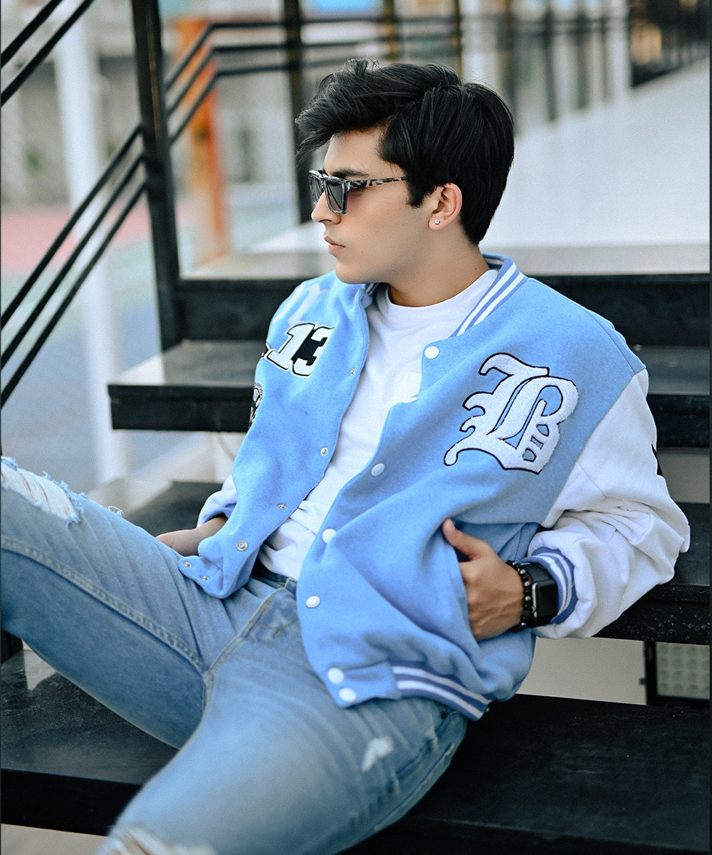 LA Sky Blue Letterman Jacket | Varsity Jackets | Sterick Wardrobe | Unisex