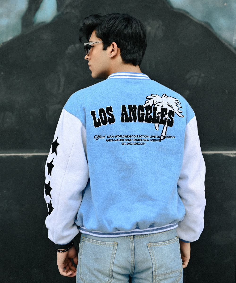 LA Sky Blue Letterman Jacket | Varsity Jackets | Sterick Wardrobe | Unisex