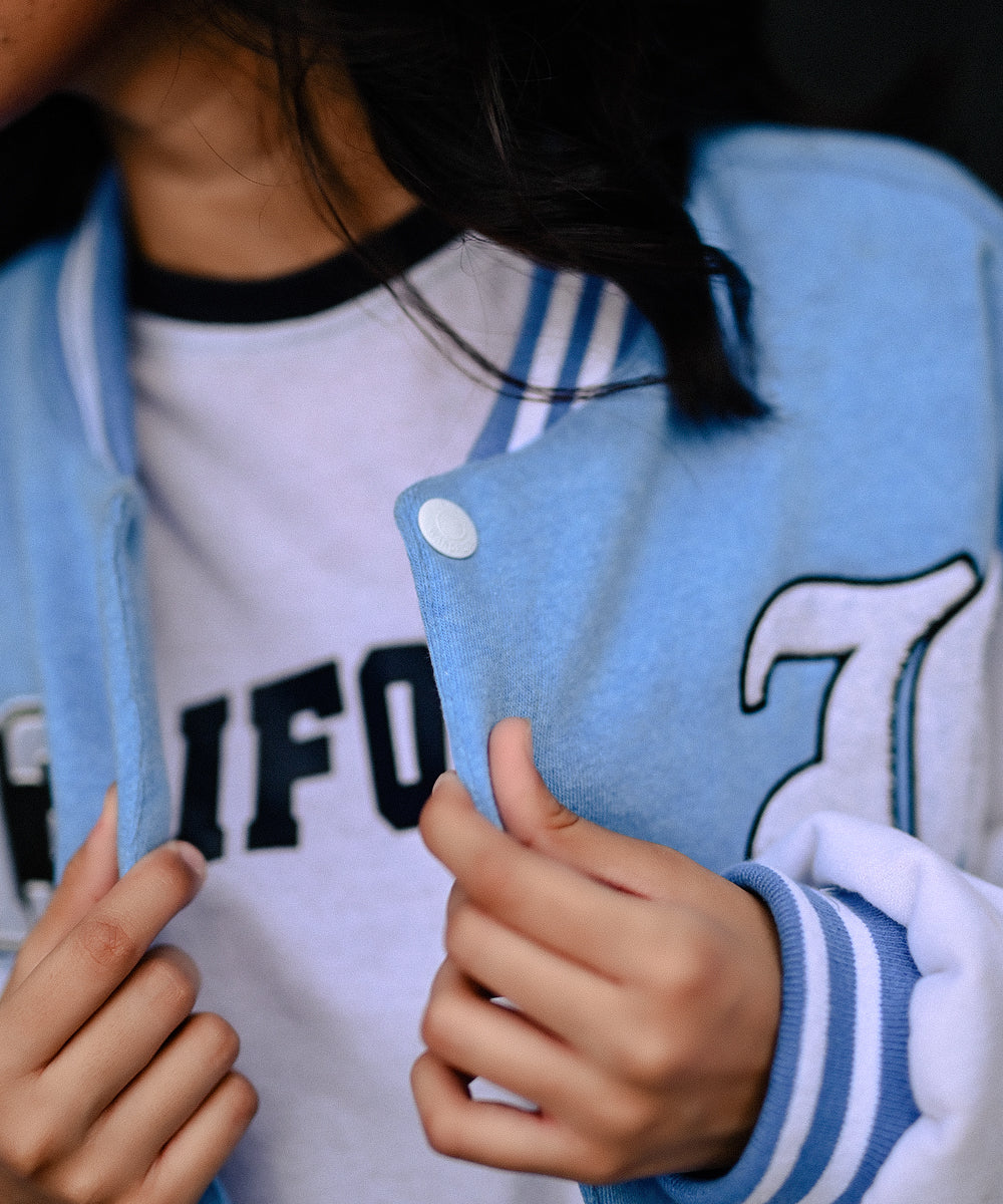 LA Sky Blue Letterman Jacket | Varsity Jackets | Sterick Wardrobe | Unisex