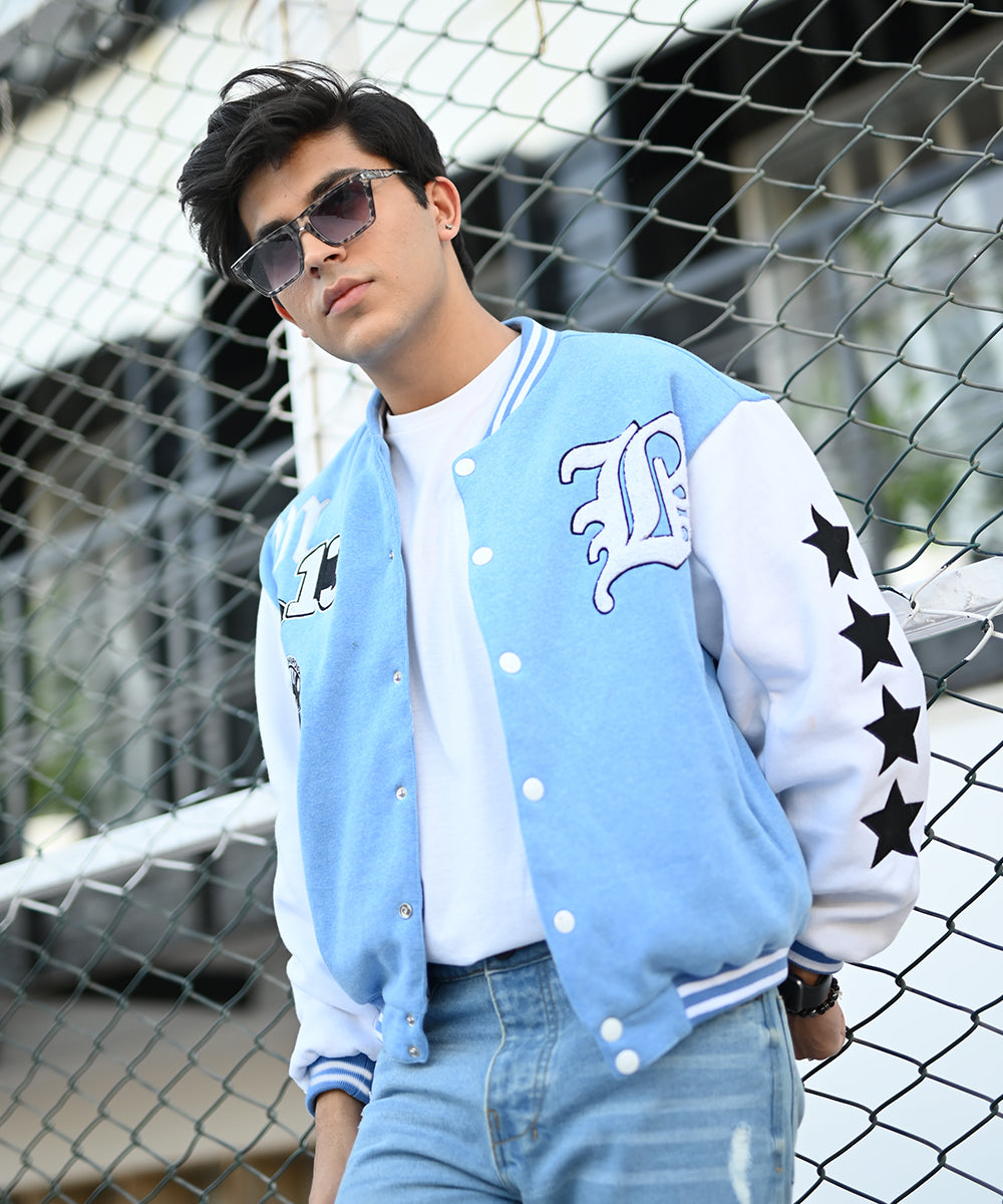 LA Sky Blue Letterman Jacket | Varsity Jackets | Sterick Wardrobe | Unisex
