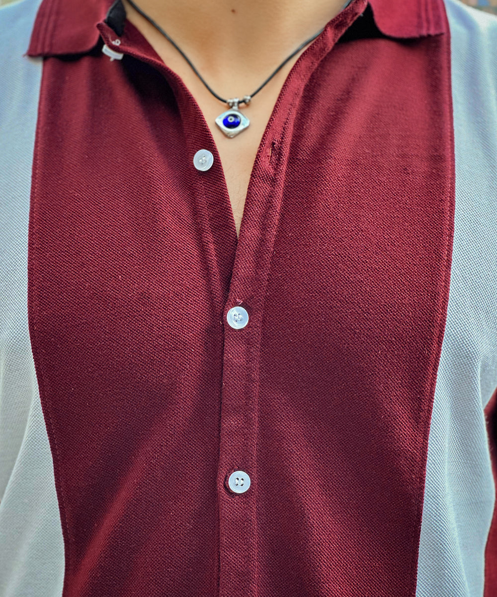 Maroon Reverie Sterick Men Maroon and White Button Down Polo