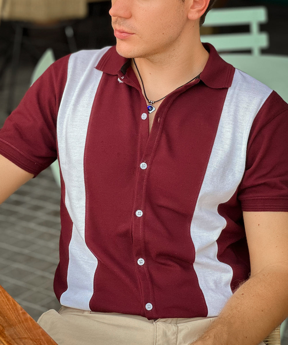 Maroon Reverie Sterick Men Maroon and White Button Down Polo
