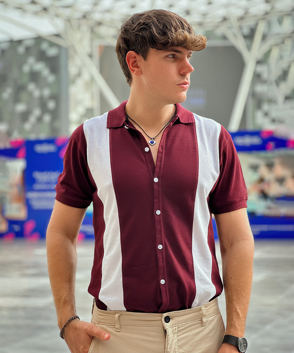 Maroon Reverie Sterick Men Maroon and White Button Down Polo