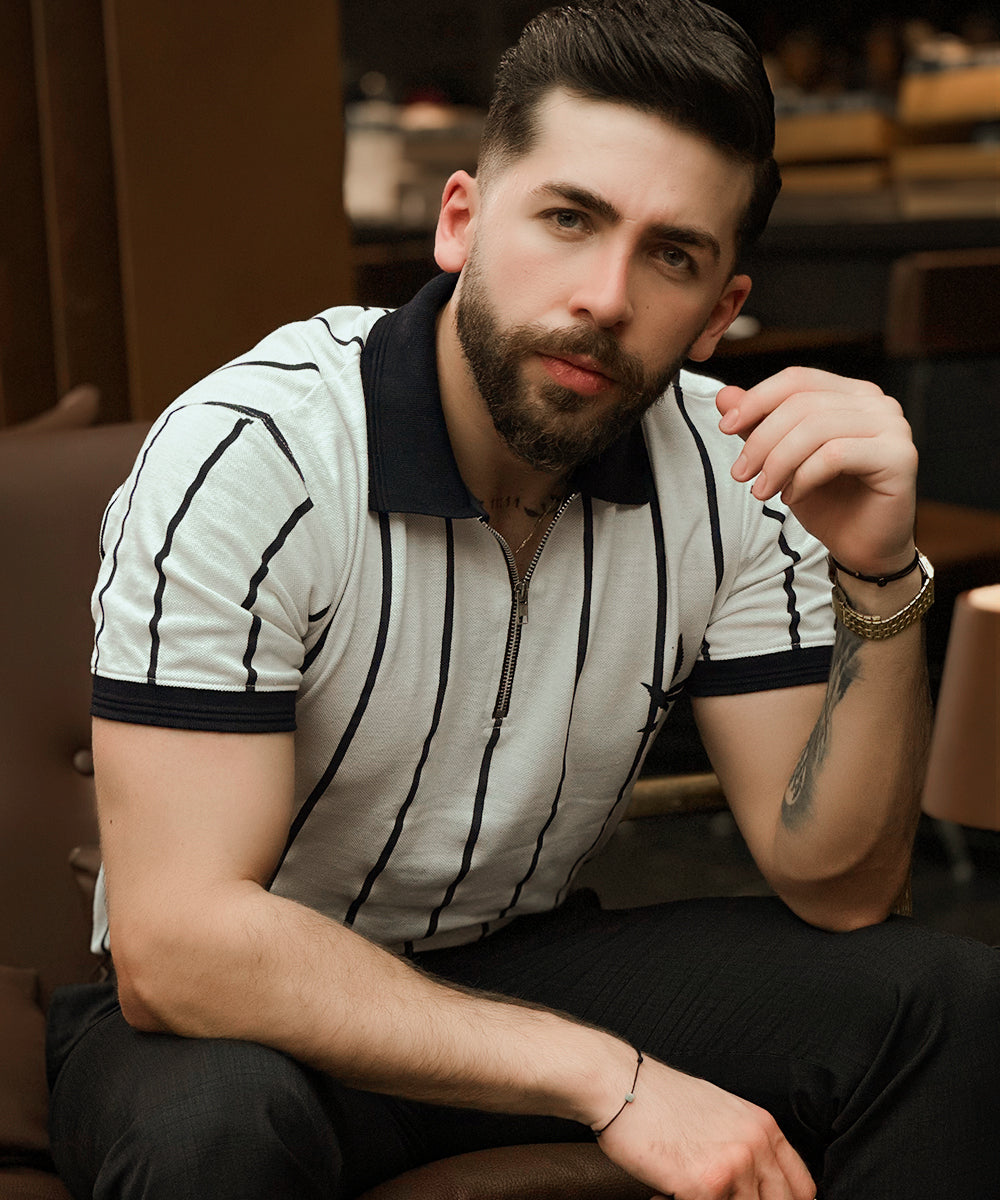 Sterick Leafy Stripes Men Zipper Polo