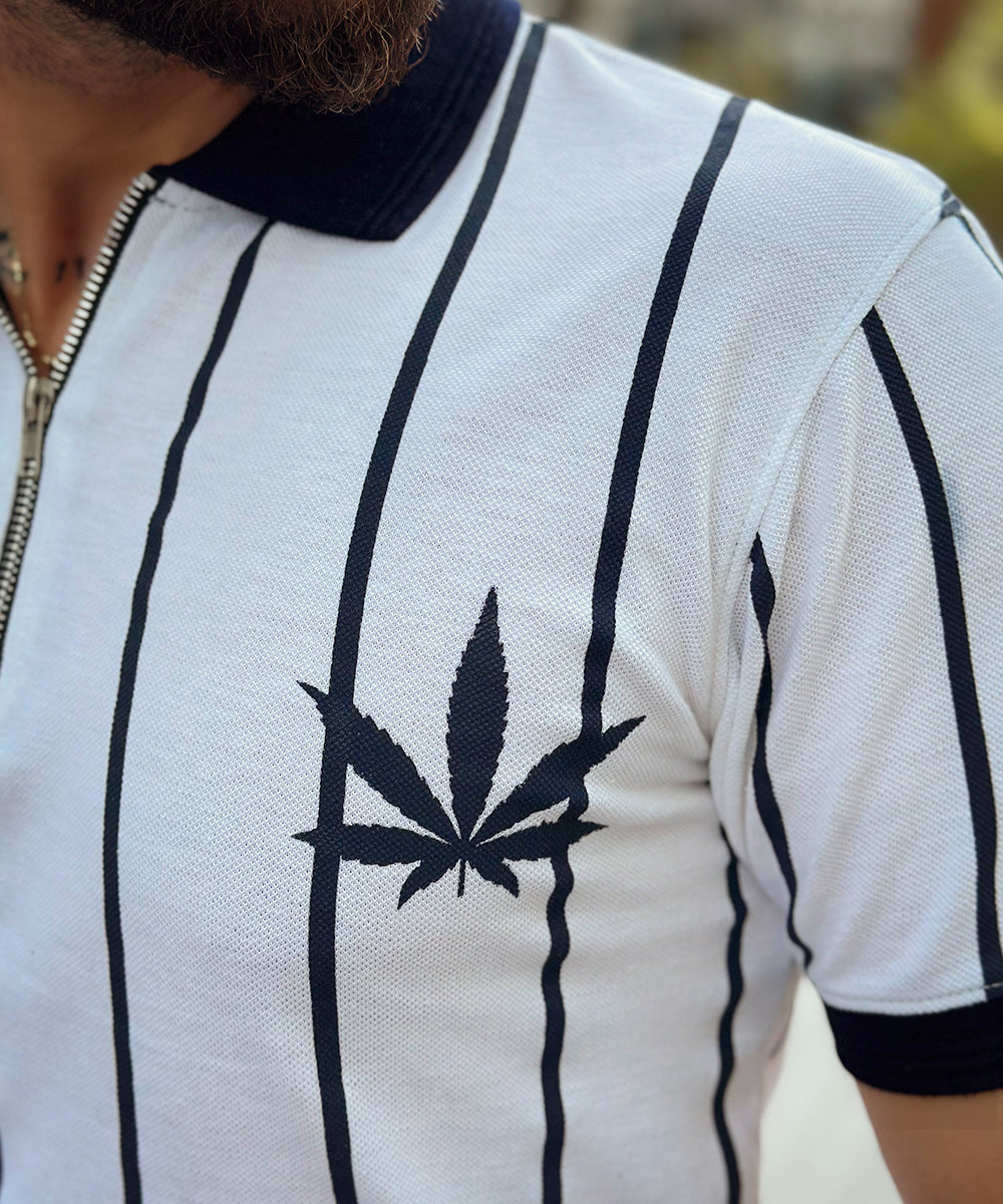 Sterick Leafy Stripes Men Zipper Polo