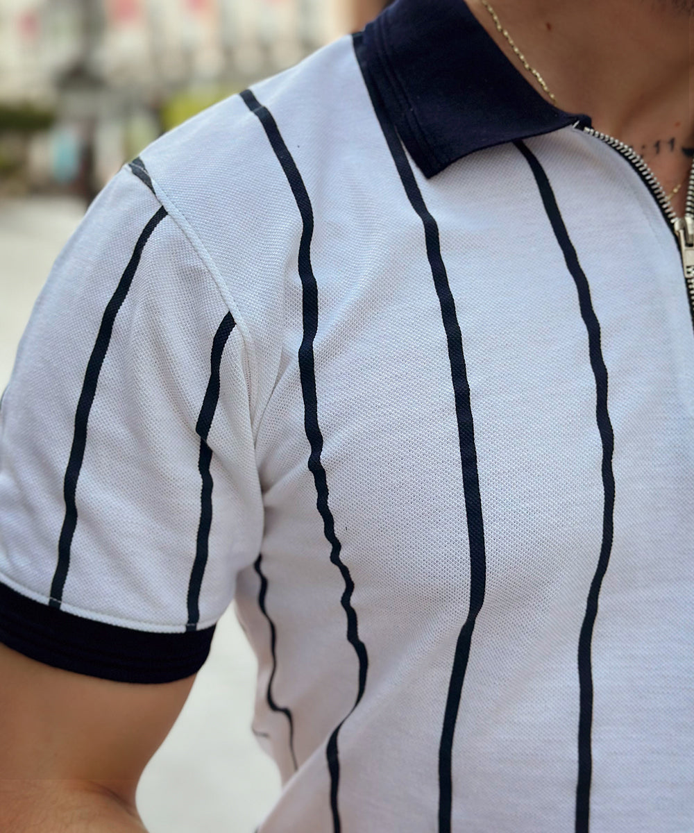 Sterick Leafy Stripes Men Zipper Polo