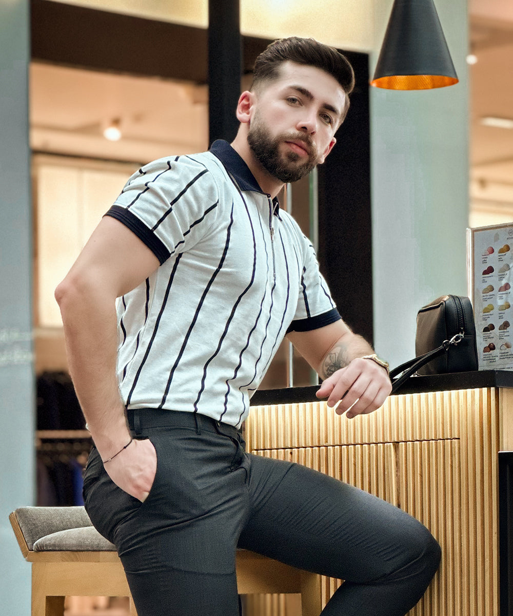 Sterick Leafy Stripes Men Zipper Polo