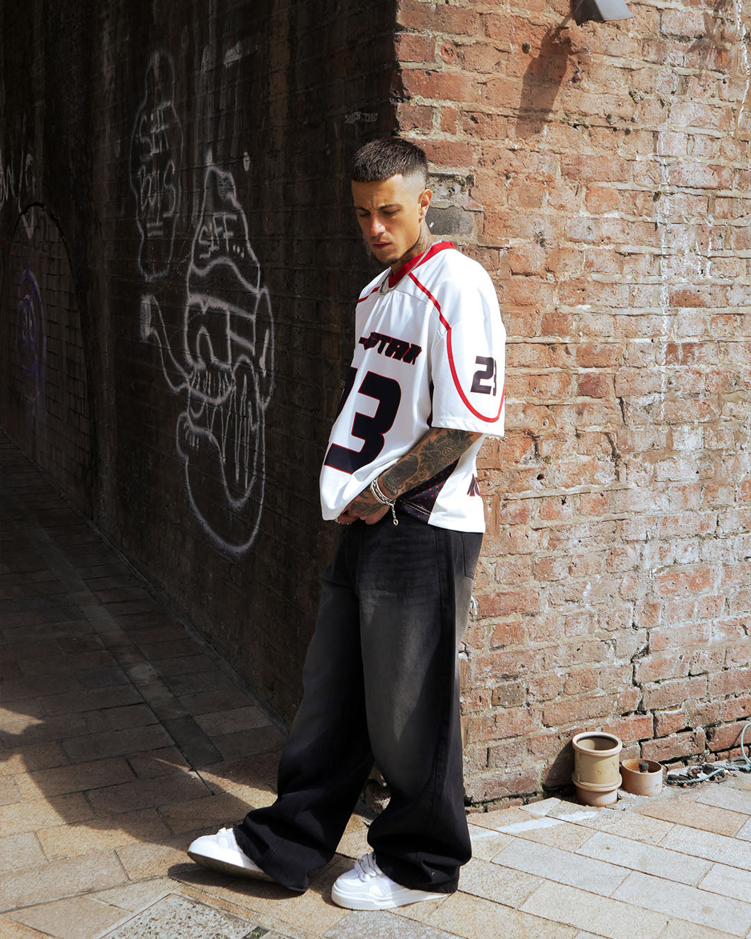 Sterick Starborn: Oversized Red & White All-Star Streetwear Jersey