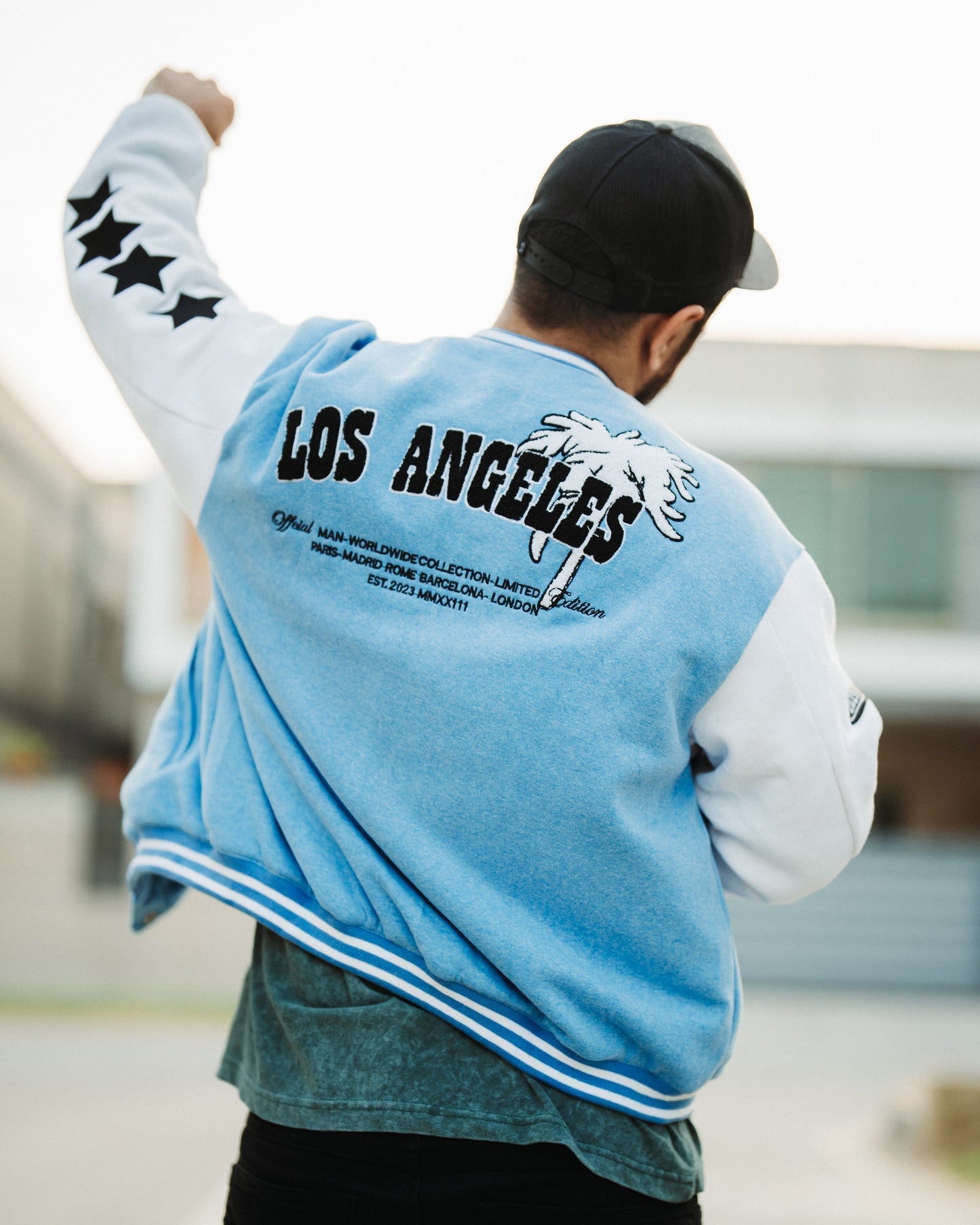 LA Sky Blue Letterman Jacket | Varsity Jackets | Sterick Wardrobe | Unisex